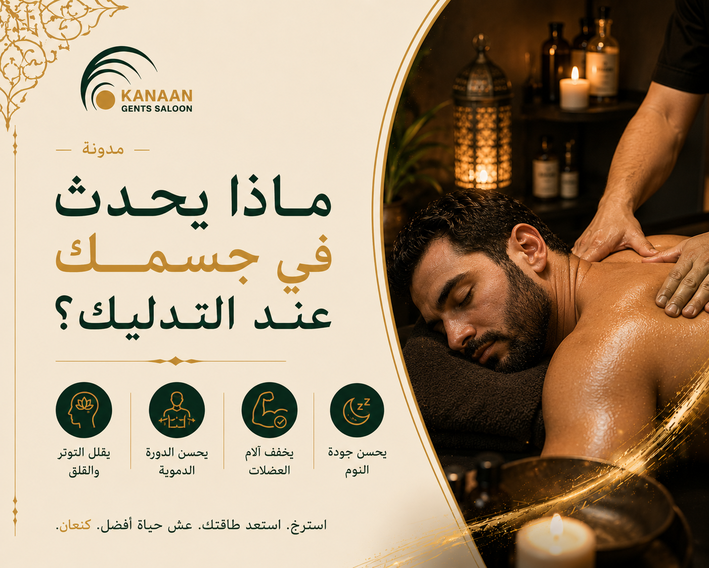 جلسة تدليك للاسترخاء بعد يوم عمل في صالون وسبا كنعان للرجال في أبوظبي